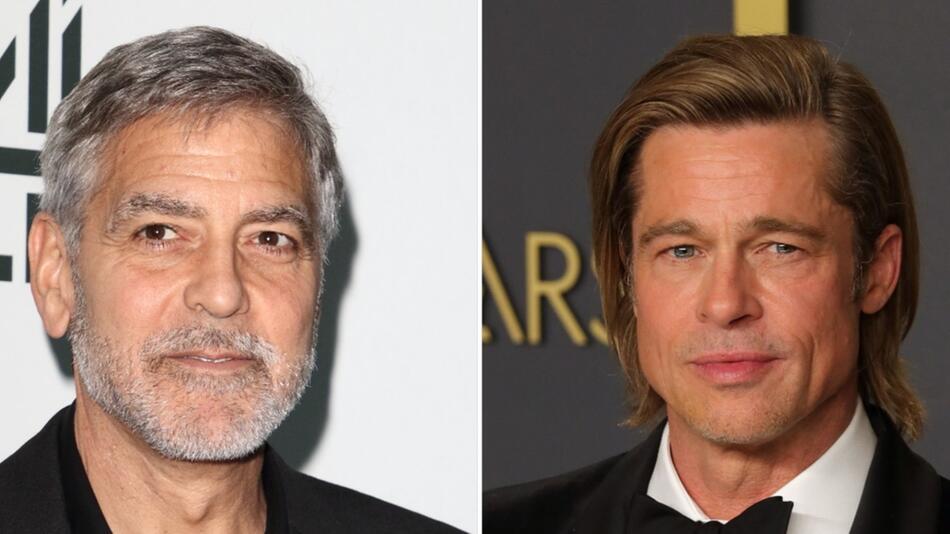 George Clooney (l.) und Brad Pitt stehen für den neuen Actionthriller "Wolfs" wieder gemeinsam ...