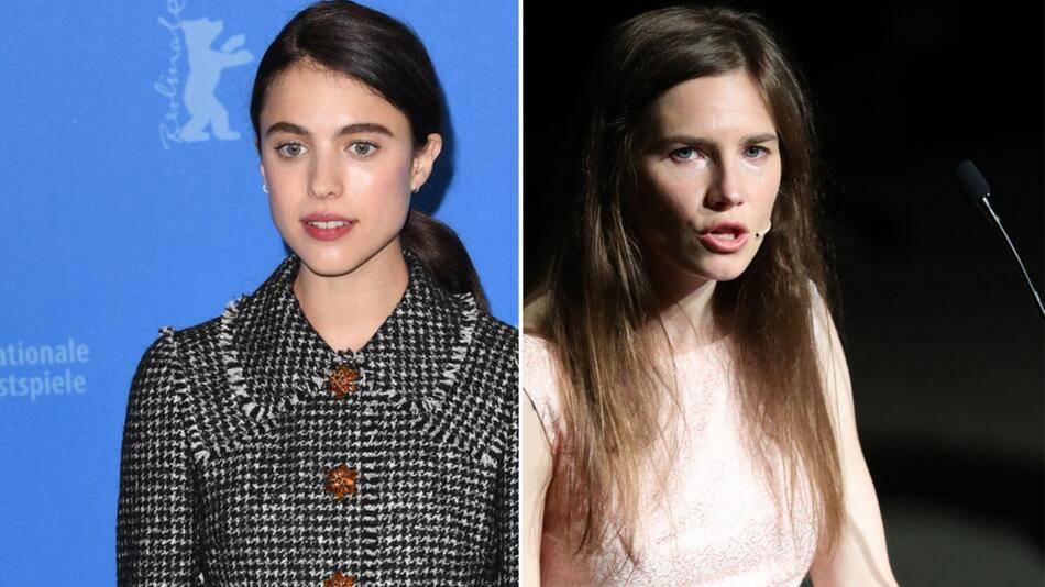 Margaret Qualley (li.) wird zu Amanda Knox.