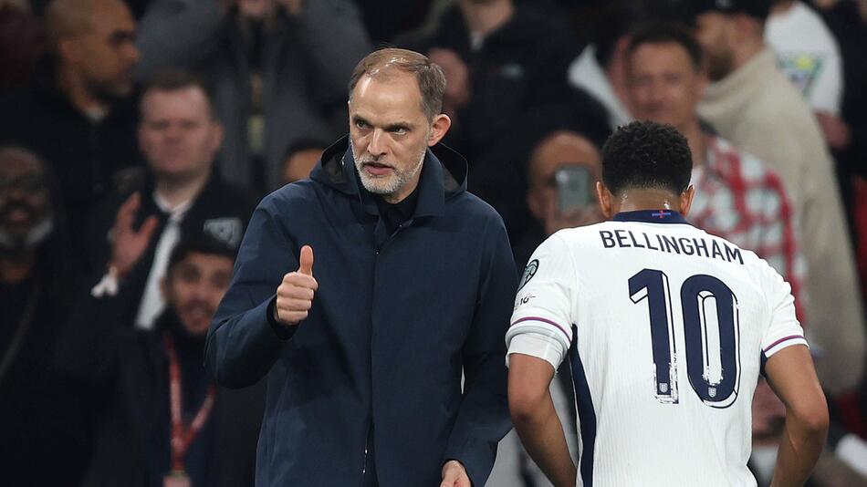 Thomas Tuchel und Jude Bellingham bei der englischen Nationalmannschaft.
