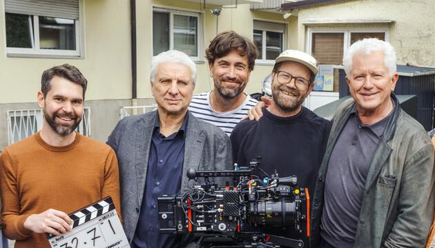 Von links: Korbinian Dufter (Produzent), Udo Wachtveitl (Rolle: Franz Leitmayr), Michael ...