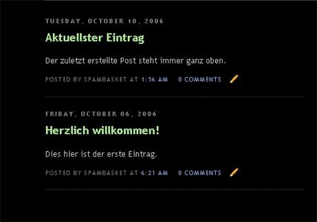 Screenshot von einem Blog