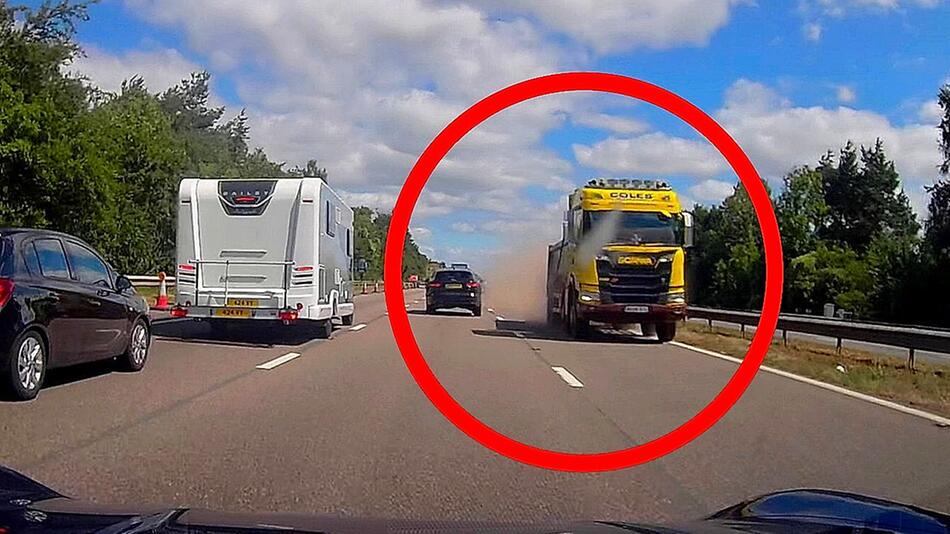 In den Gegenverkehr gerast: Porsche-Fahrer entkommt Geisterfahrer-Lkw nur knapp