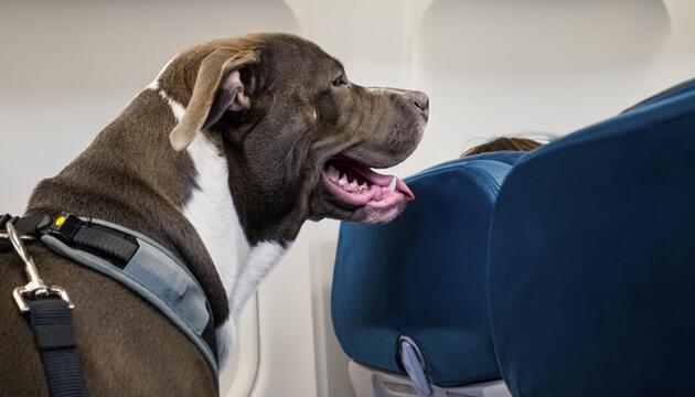 Großer Hund im Flugzeug