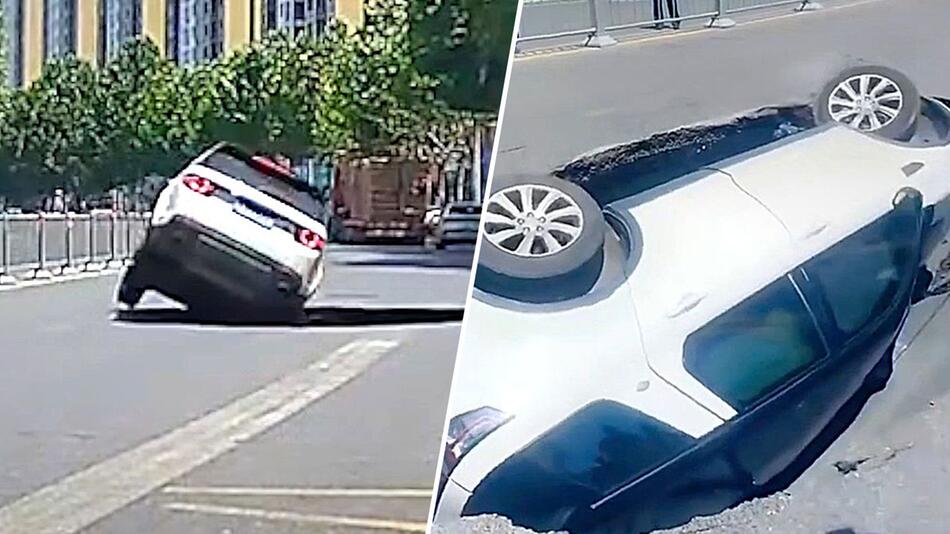 Auto von Erdloch verschluckt – vier Insassen in China gerettet