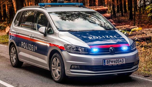 Österreichisches Polizeiauto im Wald