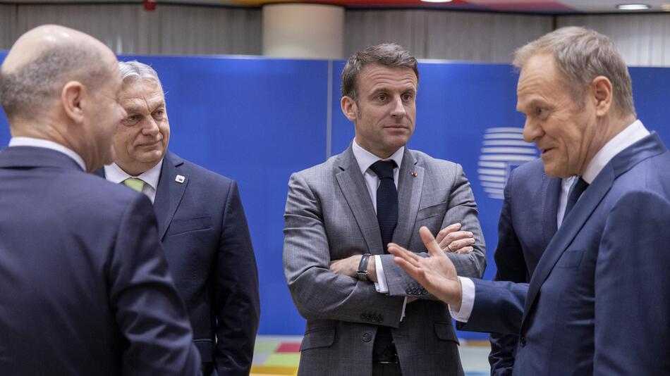 Scholz, Orban, Macron und Tusk beim EU-Gipfel in Brüssel