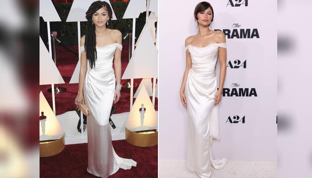 Zendaya erschien im selben Kleid bei den Oscars 2015 (l.) und zur "The Drama"-Filmpremiere 2026.