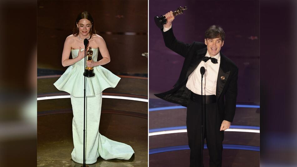 Emma Stone und Cillian Murphy mit ihren Oscars.