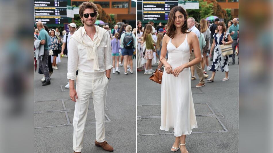 Andrew Garfield und Monica Barbaro besuchen das Tennisturnier in Wimbledon.