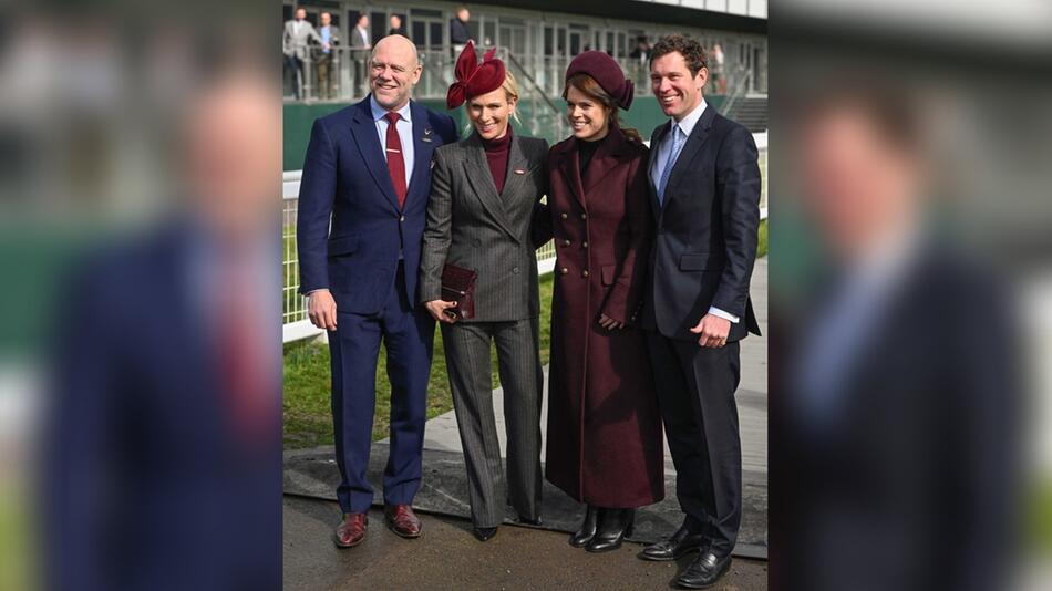 Mike Tindall, Zara Tindall, Prinzessin Eugenie und Jack Brooksbank (v.l.) in Cheltenham.