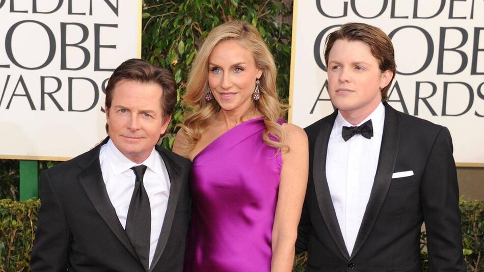 Michael J. Fox mit Ehefrau Tracy und Sohn Sam im Jahr 2013.