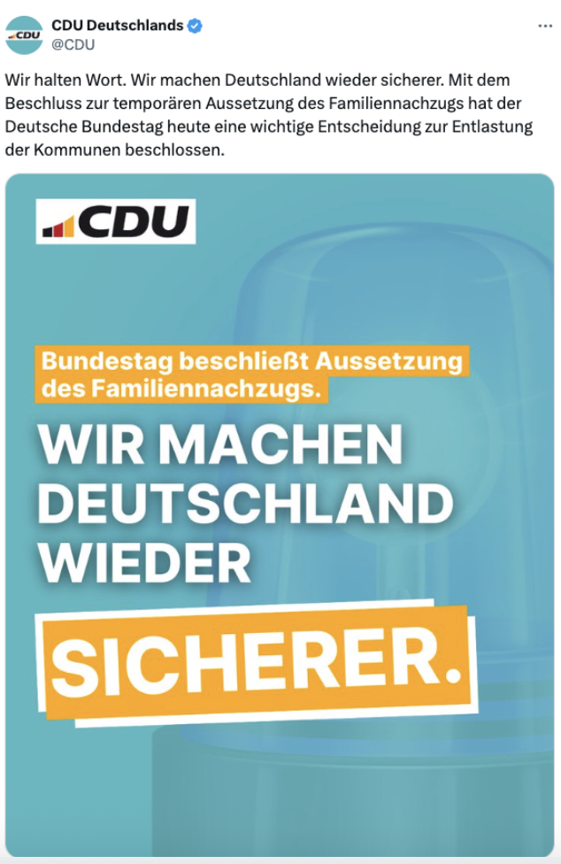 Screenshot des CDU Postings auf der Plattform X