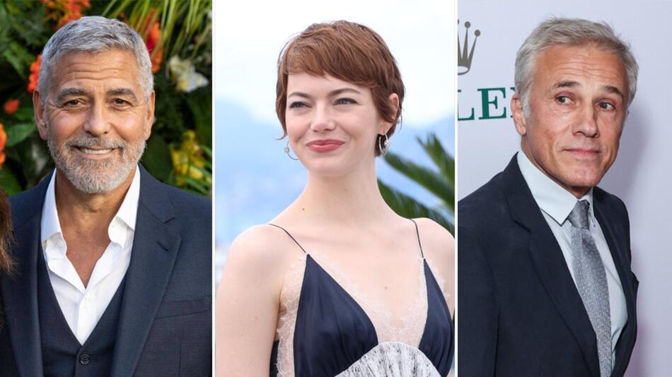 George Clooney (l.), Emma Stone und Christoph Waltz befinden sich 2025 allesamt im Wettbewerb um ...